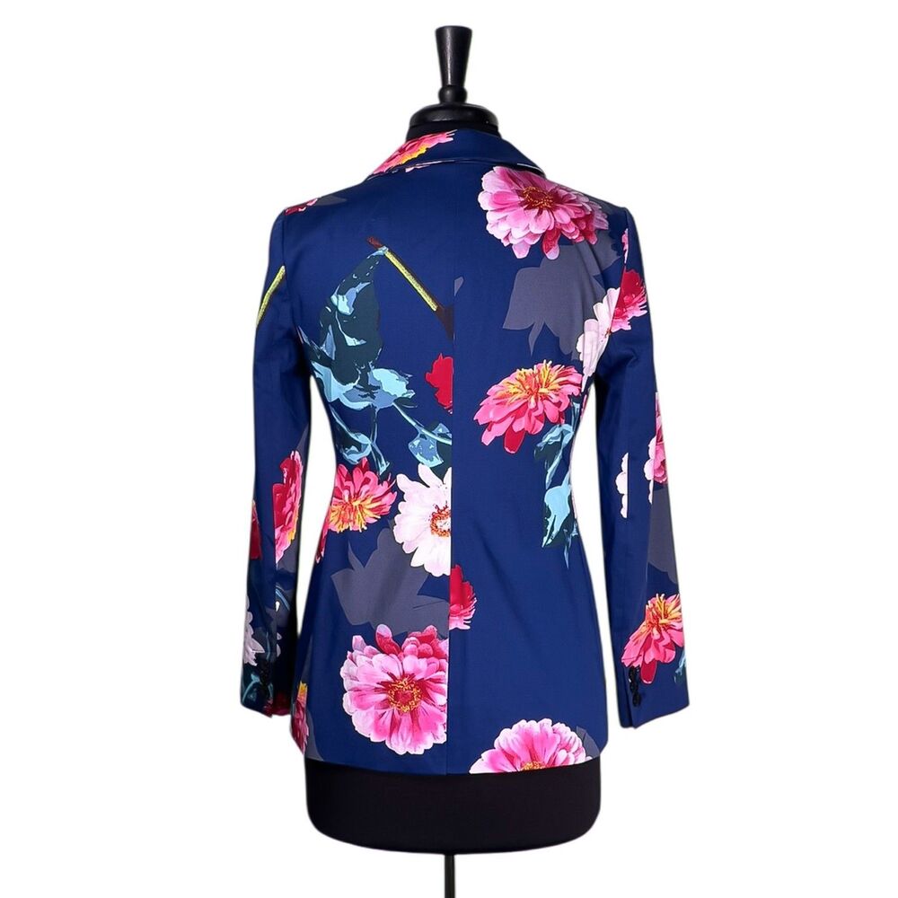 Banana Republic Womens 4P Floral Blazer Blue Pink Cotton Stretch Career Jacket - Picture 2 of 10